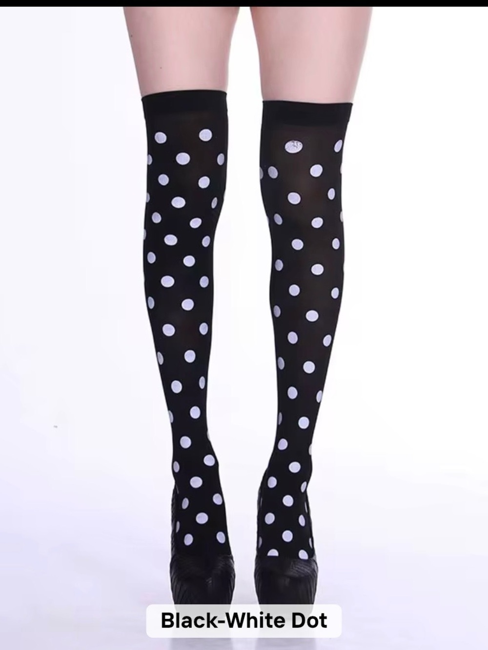 Black White Dot Over-the-Knee Socks